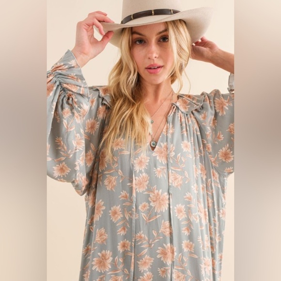 NWT-Chai Boho Floral Maxi Ruffle Dress - Picture 6 of 8